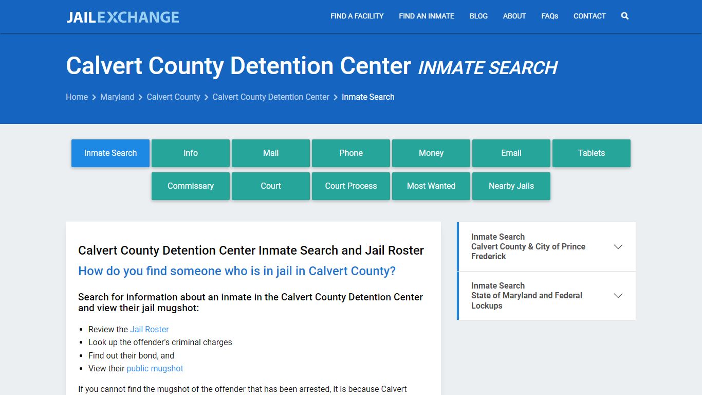 Calvert County Detention Center Inmate Search - Jail Exchange